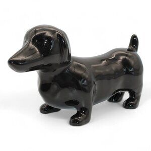 Black Ceramic Dachshund Figurine With Chip On Tail Glossy Finish 6" Long Dog Dec